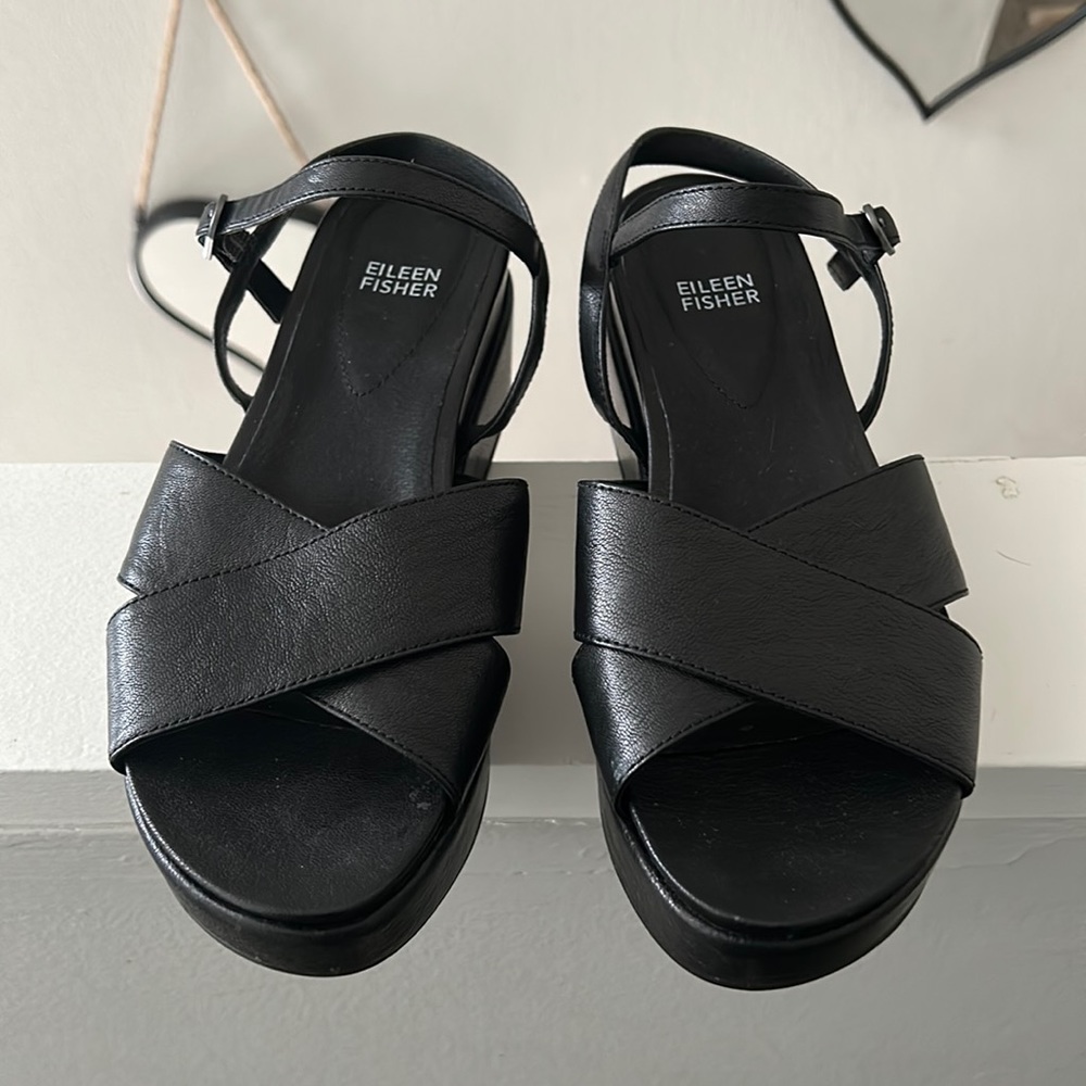 Eileen Fisher Wedge Black Leather Heel